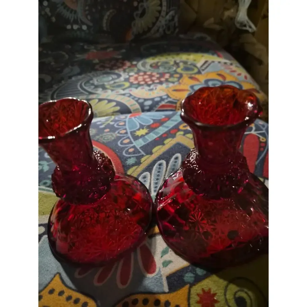 Vintage Fenton Art Glass Daisy And Button Pattern Ruby Red Amberina Glows...